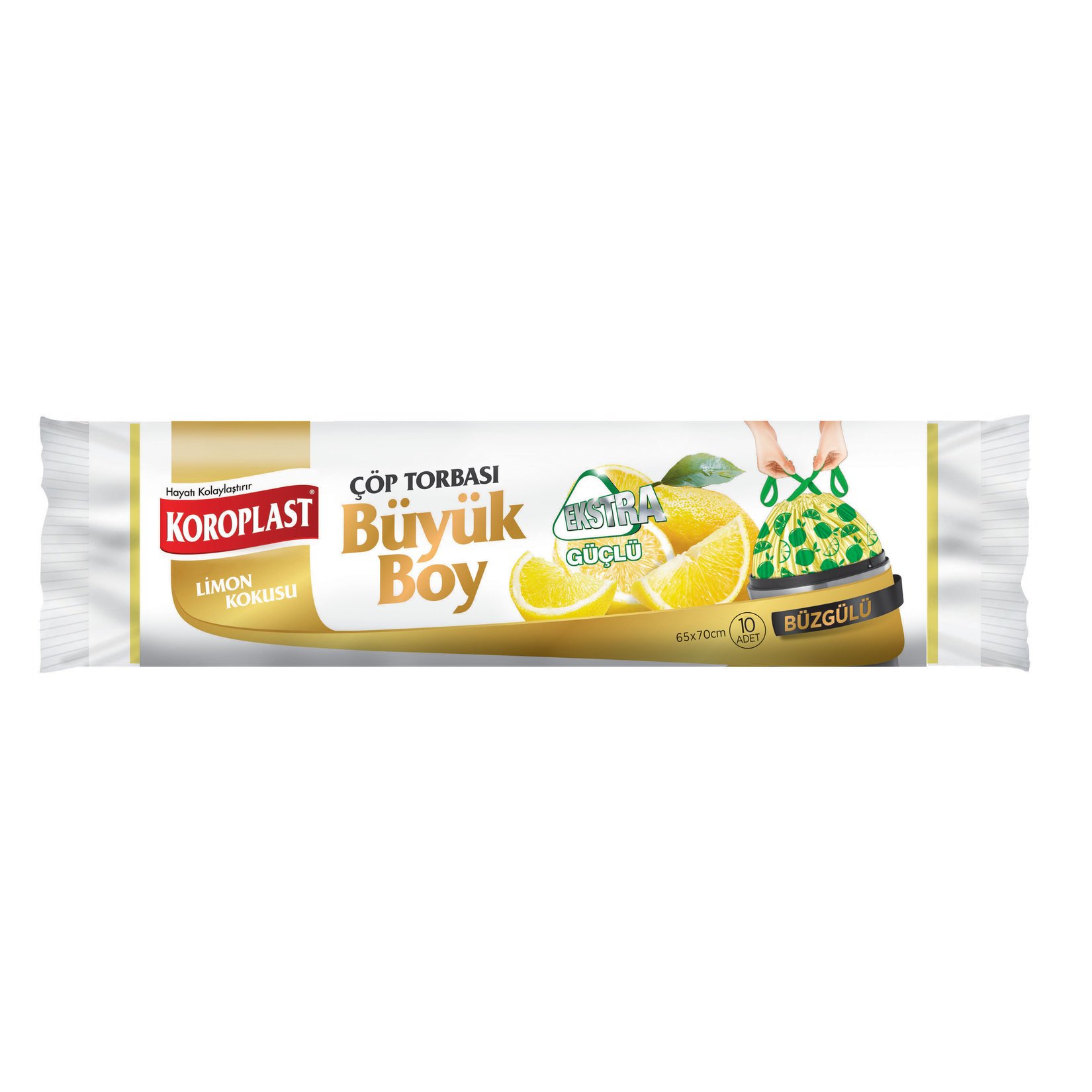 Koroplast Güçlü Büzgülü Çöp Torbası Limon Kokulu Büyük 10'Lu Koroplast